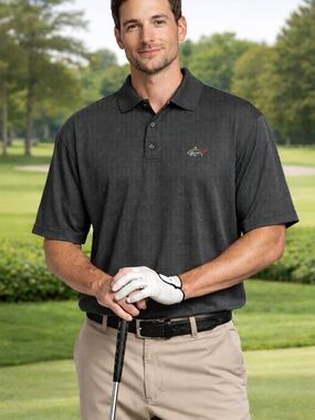 NEW Greg Norman Polo Shirt Men's XL Dk Grey Polyester Play Dry Shark Logo Golf